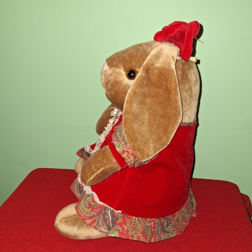 Christmas Rabbit Pair Velveteen Plush Vintage 1980's Boy & Girl 14" Toys R Us - Picture 11 of 16